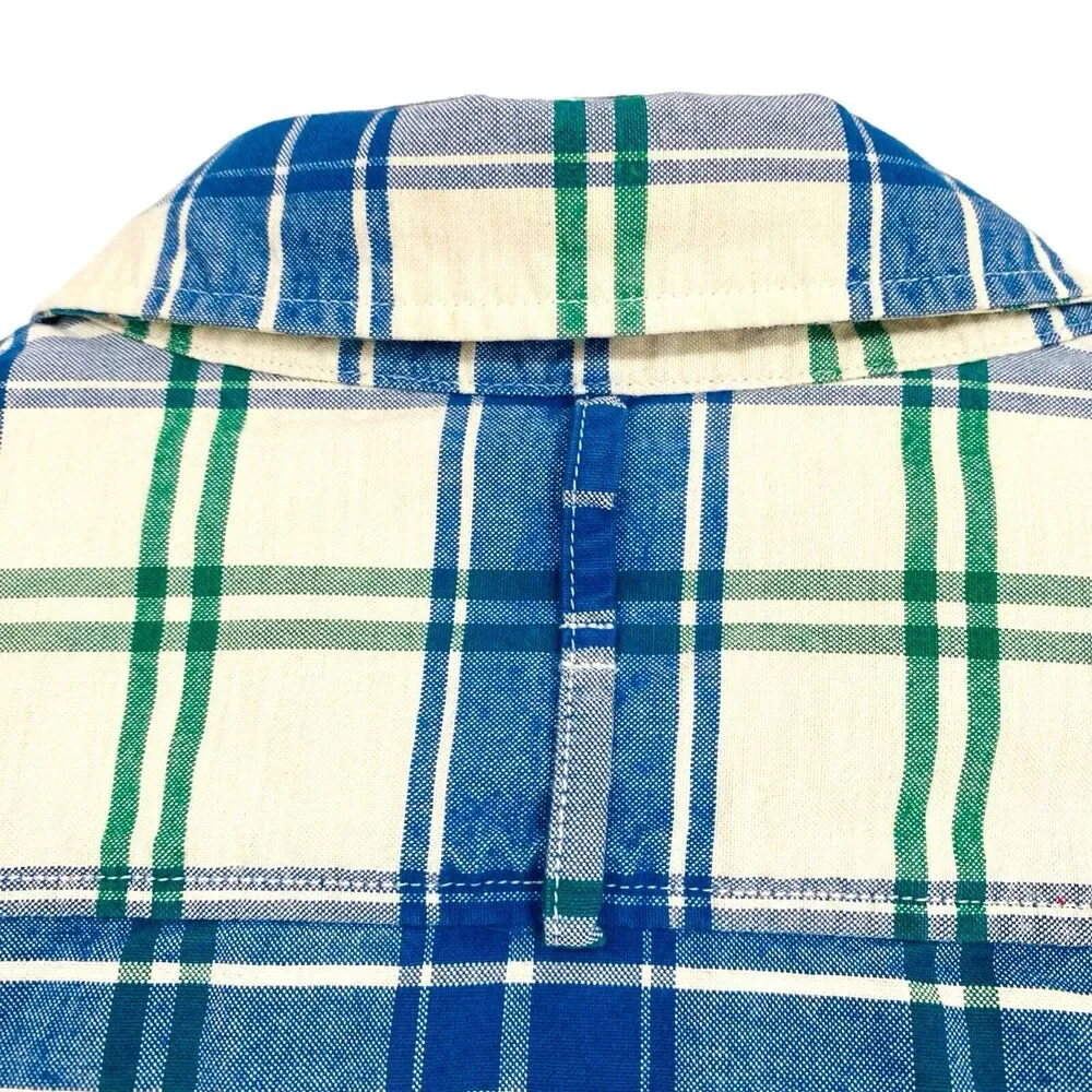 Banana Republic‎ Oxford Slim Fit Blue Green Plaid Corduroy Trim Mens Shirt M